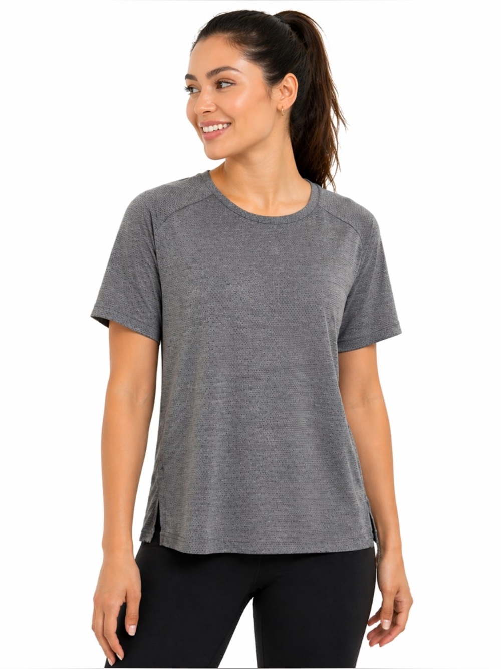Freely Gray Open Back Athletic Short Sleeve Top Women XS